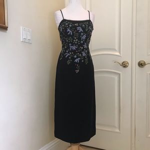 NWT Inc  petite black embroidered silk midi dress